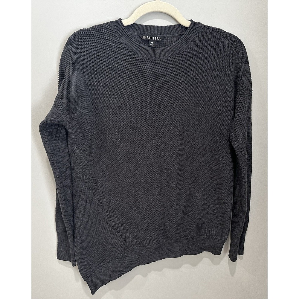 Athleta Rest Day Asymmetrical Silk Blend Pullover Sweater XS Gray Rib Knit